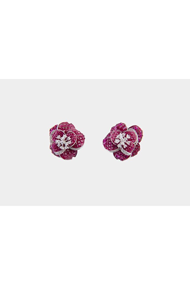 Ruby Floral Cluster Earrings - 1