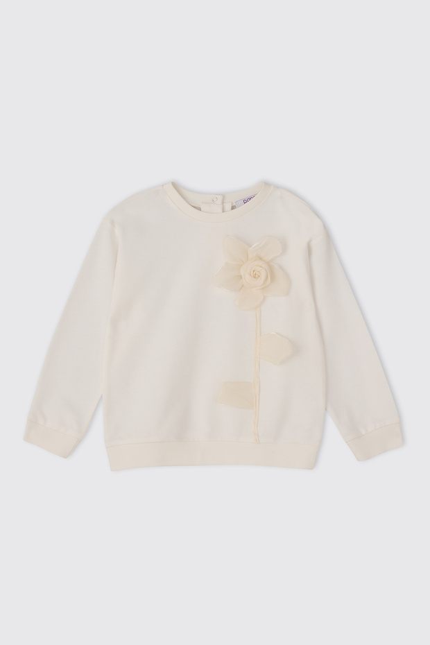Baby Girl Accessory Detailed Ecru Sweatshirt