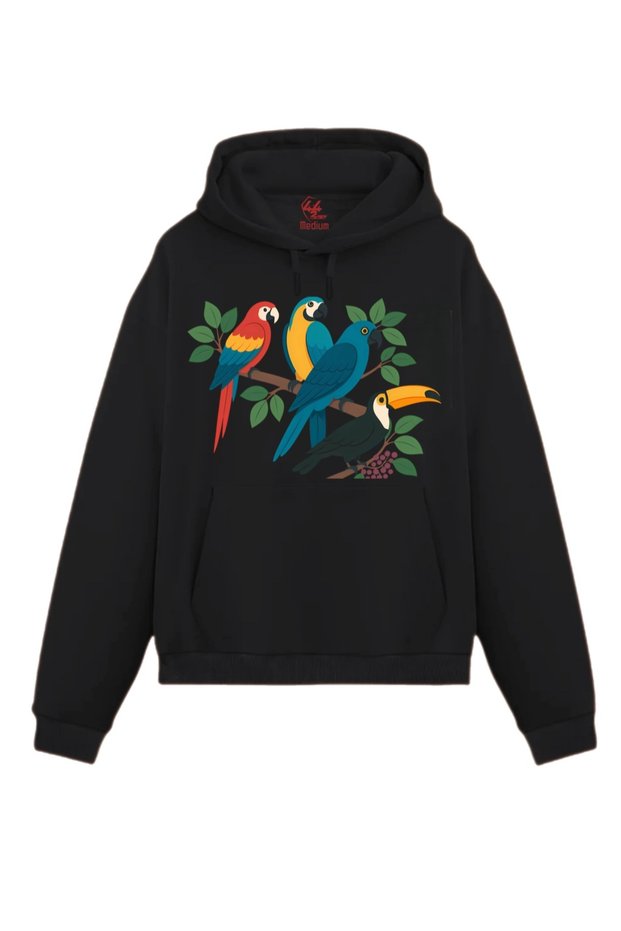 Tropical Colors – Parrot & Toucan Printed Sweatshirt / Hoodie (Optional)
