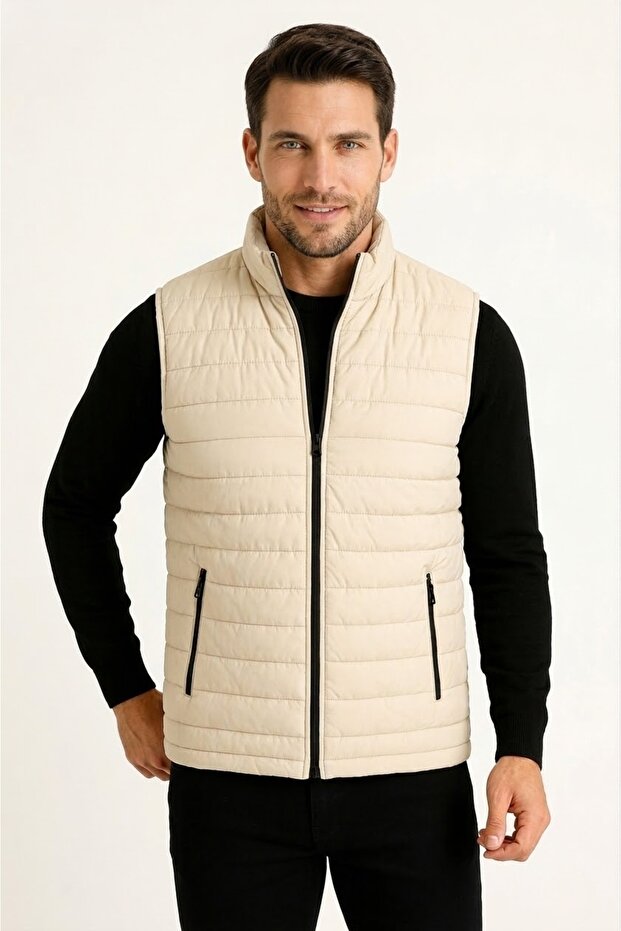 Men's Inflatable Vest Lined Water-Repellent Zippered Pocket Comfortable Fit