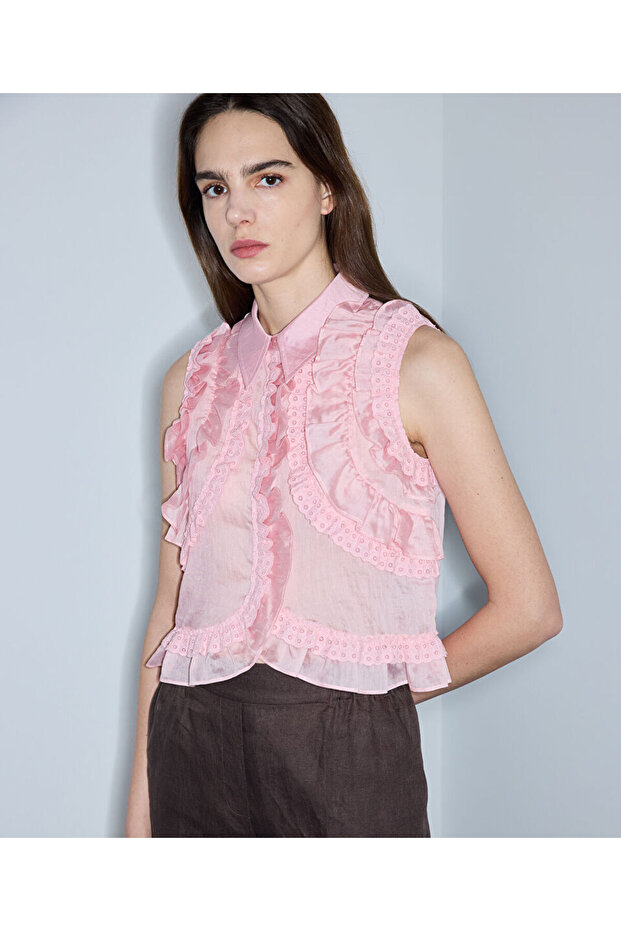 Fırfır şeritli bluz - 1