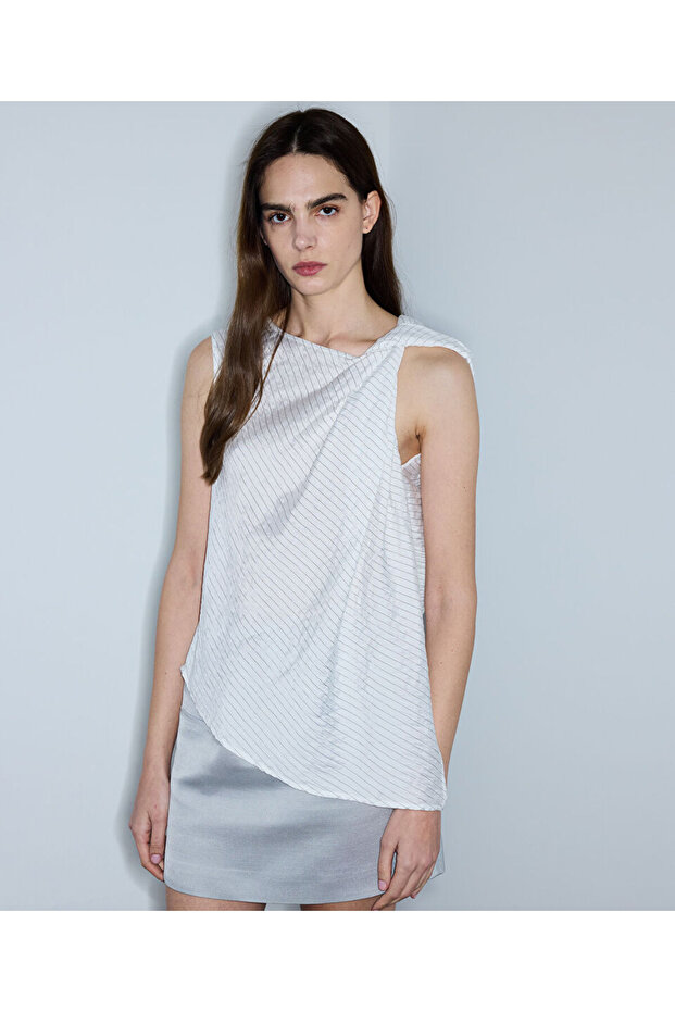 Asymmetrical Twisted Striped Blouse