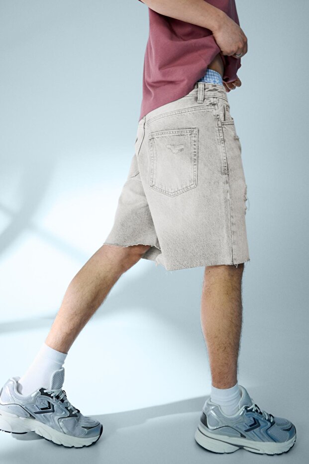 Distressed denim bermuda şort - 2