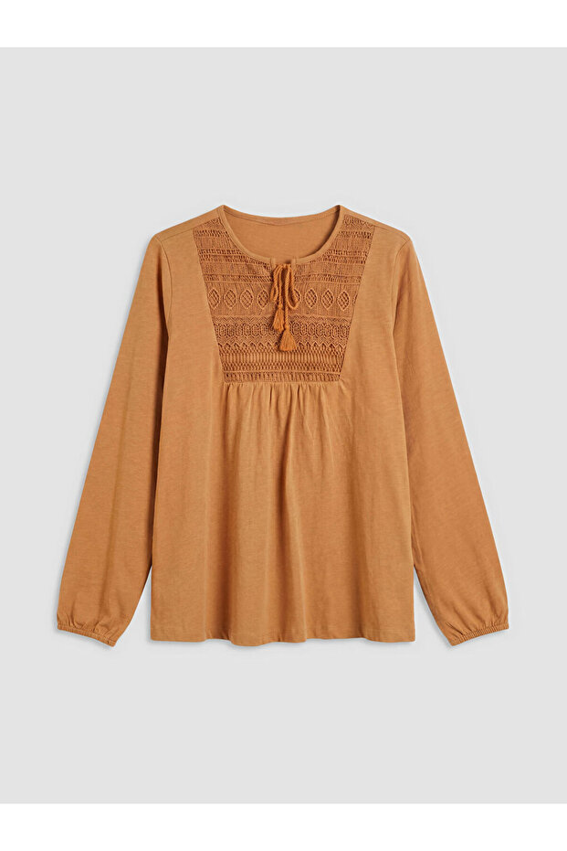 Timeless Clothing & Timeless Choices Tie-Back Collar Embroidered Blouse
