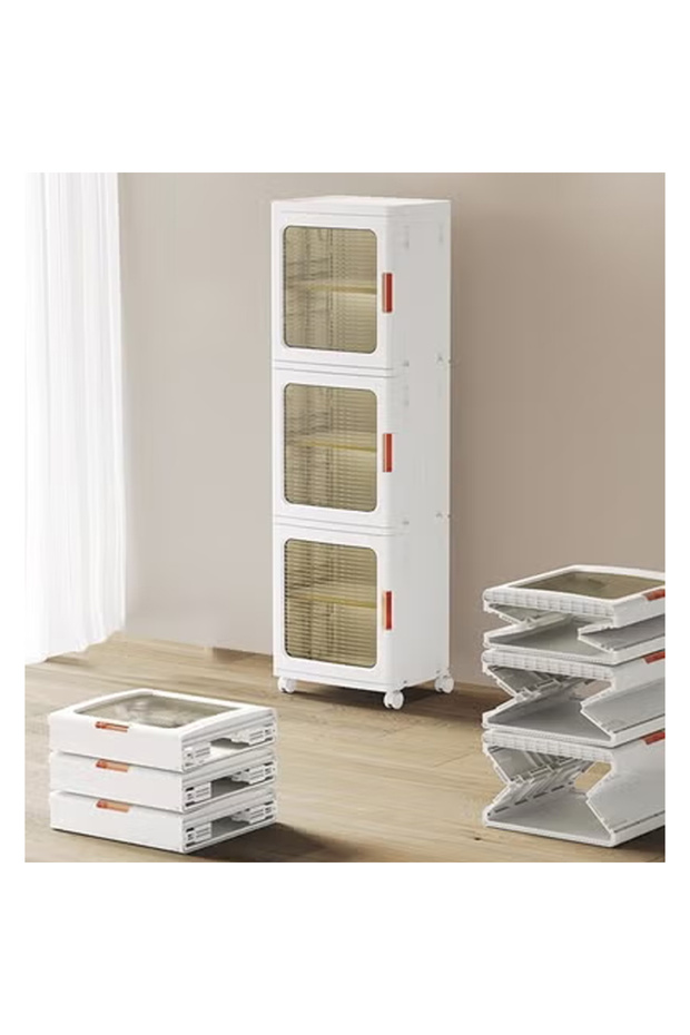 3 Layers Clear Folding Storage Boxes with Wheels - 5