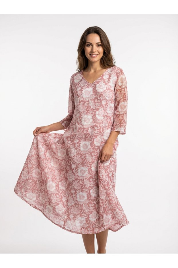 Rochie midi din bumbac si matase