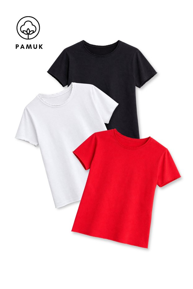 Girls and Boys 3-Piece Set Casual Summer Short Sleeve T-Shirt with Ripped Detail