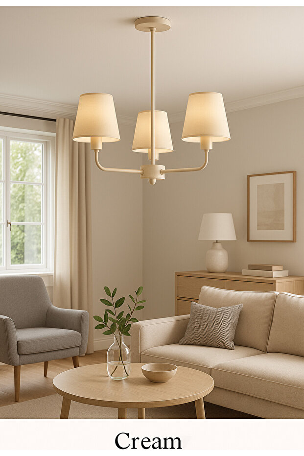 Creamstone Trio Sarkıt Lamba-Avize - Modern Endüstriyel Mufak Hol Cafe Salon Avize - 2