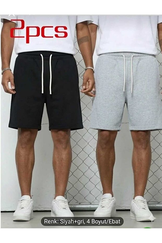 2 Pieces Black and Gray Oversize Fit Shorts Bermuda Comfortable Fit (Black and Gray Shorts Come Together)