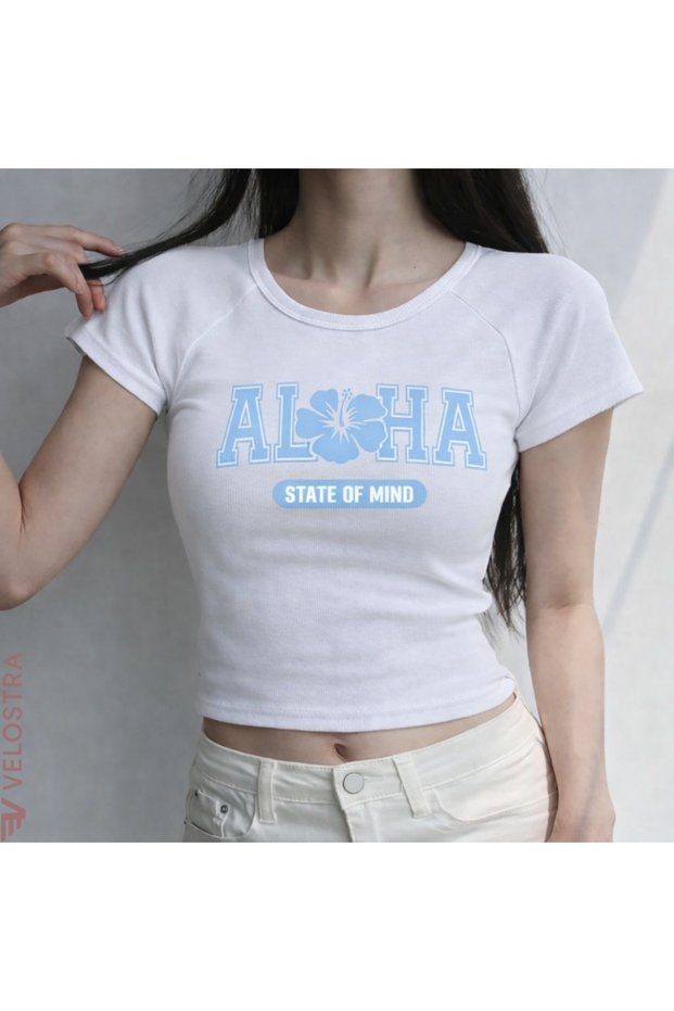 Women's Aloha Printed Basic Daily Use Crop T-Shirt