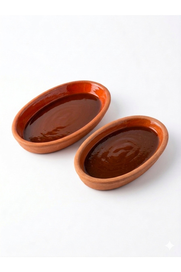 Oval Glazed Earthenware Casserole Dish | Oven Resistant Natural Clay Serving Plate (25 X 13 cm) Set of 2