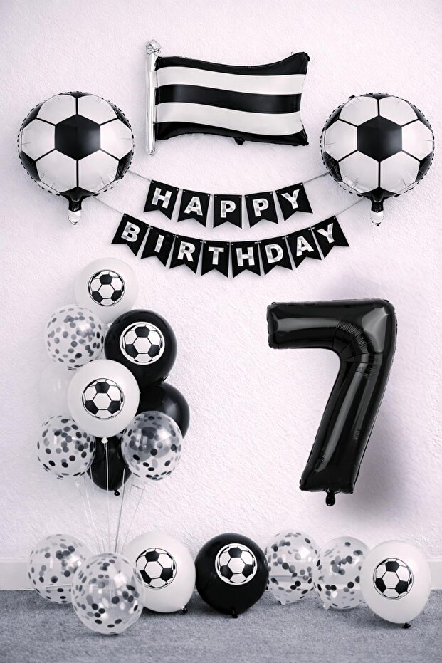 Black and White Football Themed 7Th Birthday Balloon Set