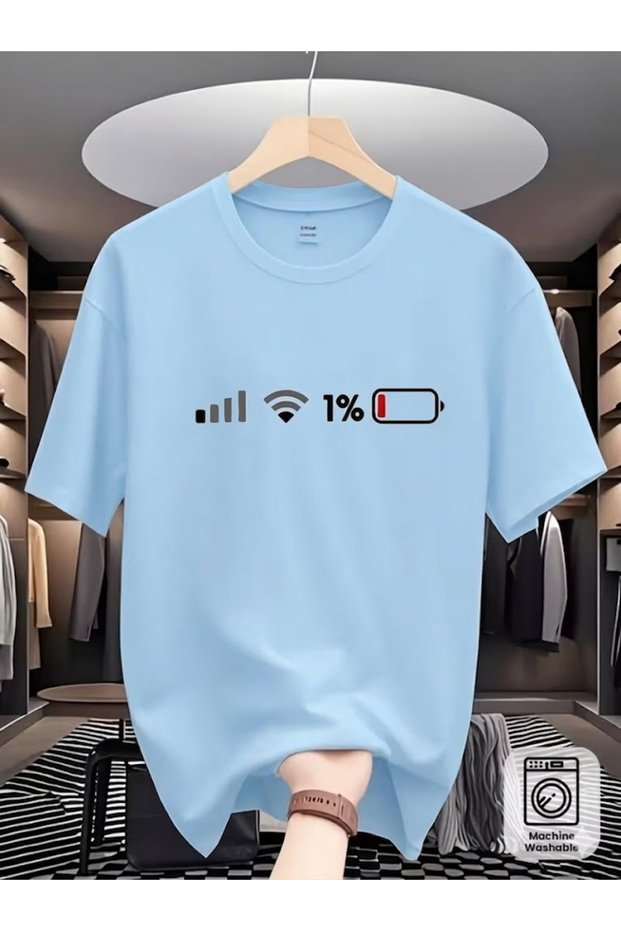 Men's Battery Icon Printed Oversize T-Shirt Loose Fit