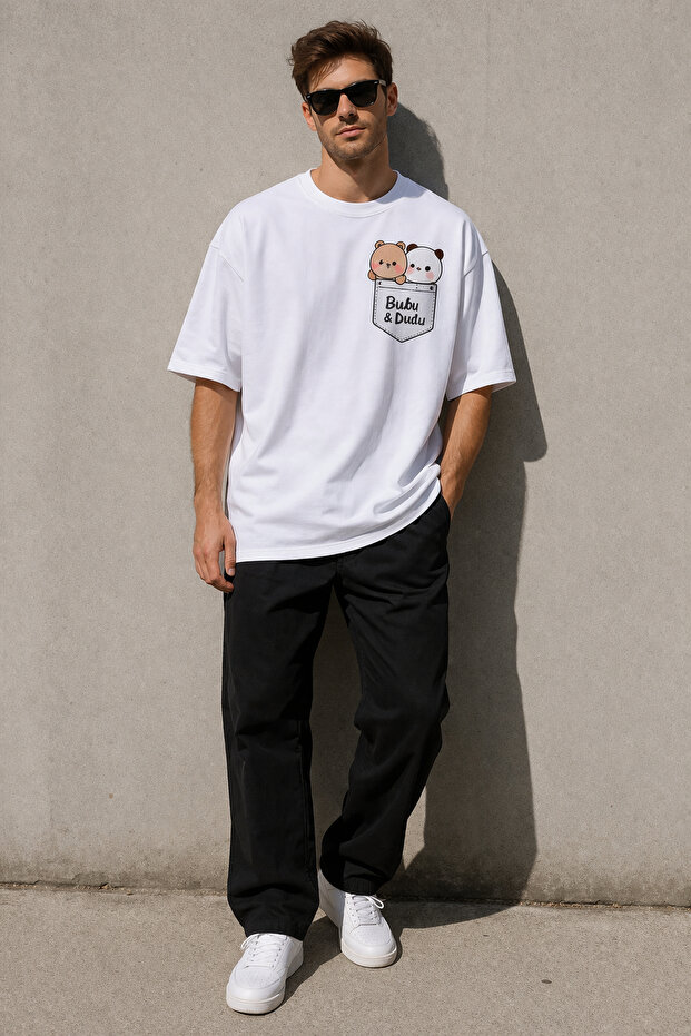 Bubu & Dudu Printed Crew Neck Unisex T-Shirt – Cotton Oversize Casual T-Shirt