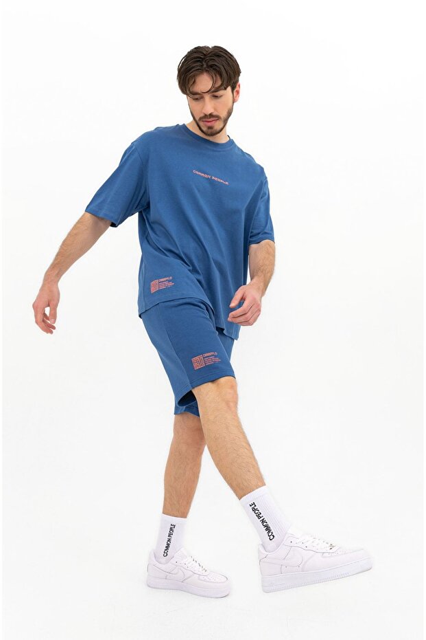 Unisex Örme Marin Mavi Şort - 3