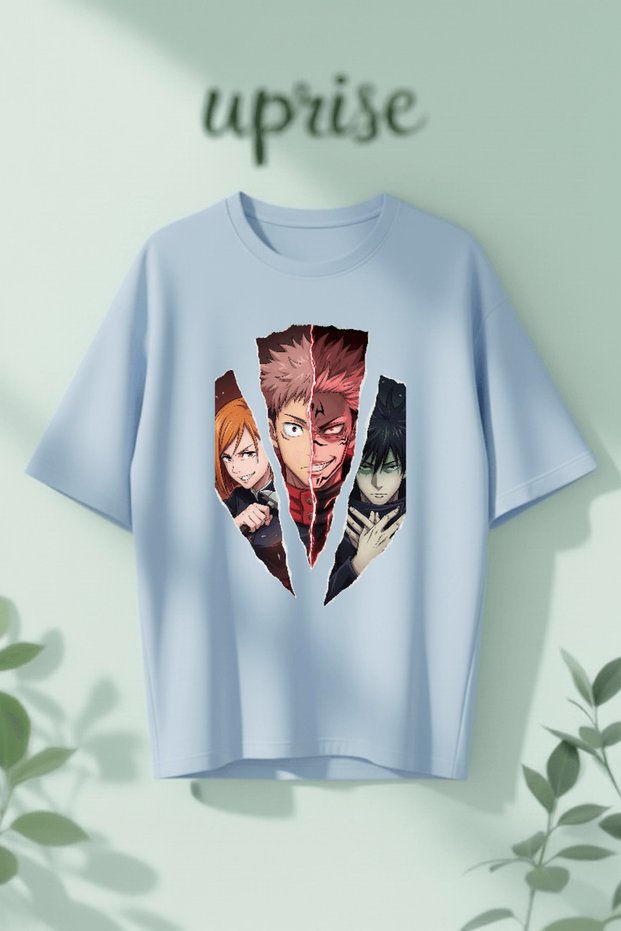 Jujutsu Kaisen Yuji Nobara Megumi Printed Cotton Oversize T-Shirt