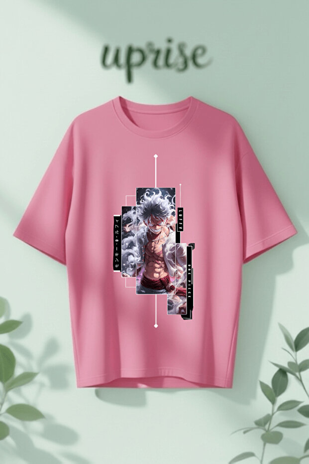 تي شيرت قطني كبير الحجم مطبوع عليه One Piece Monkey D Luffy Gear 5