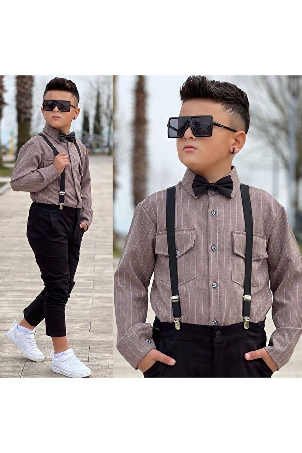 Boy's Bow Tie, Striped Shirt and Pants 4-Piece Combination Set - Holiday Set