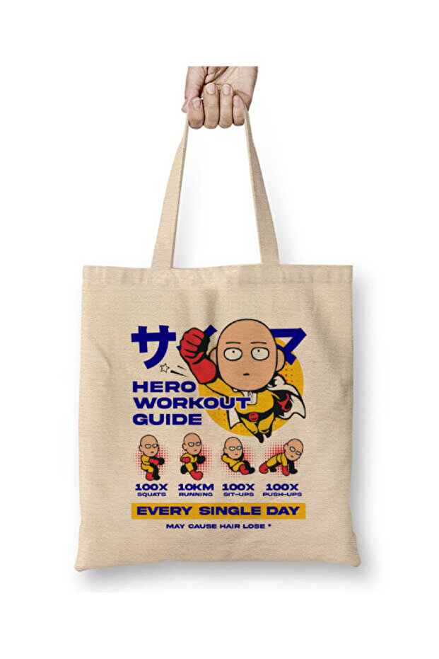 One Punch Man Saitama Poster White Tote Bag Long Handle Shopping Bag Beach Bag
