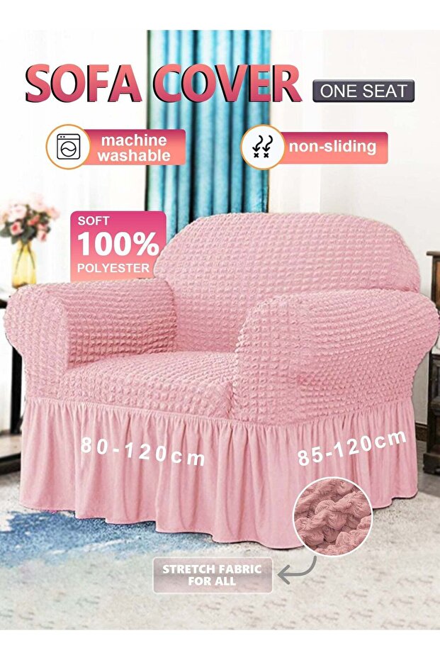 Elastic Sofa Cover with Skirt, Stretch Slipcover Furniture Protector for One Seater