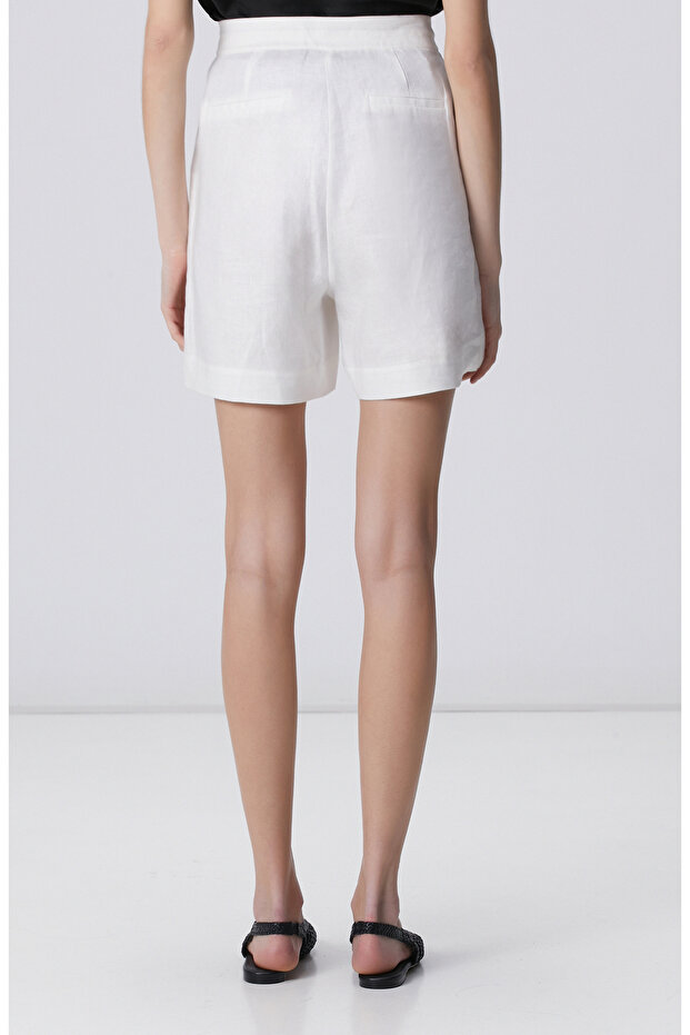 Kırık Beyaz Keten Şort - 5