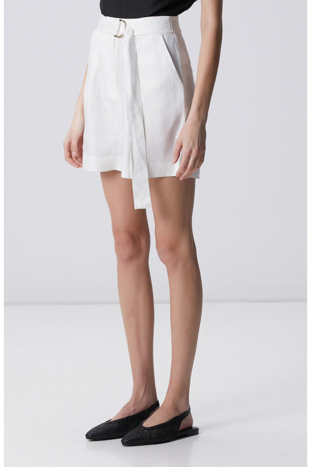 Kırık Beyaz Keten Şort - 3