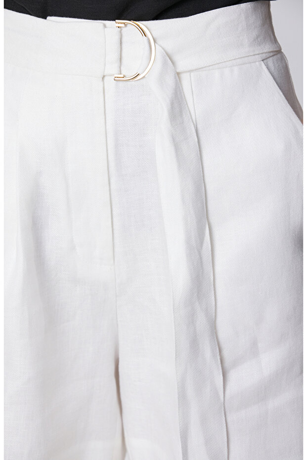 Kırık Beyaz Keten Şort - 6