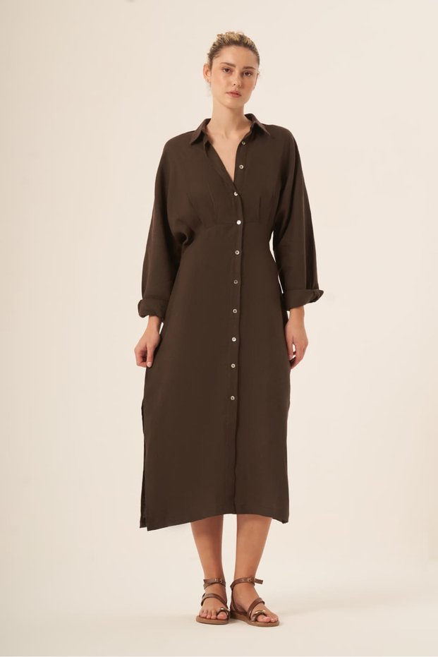 Galatea Linen Dress Brown