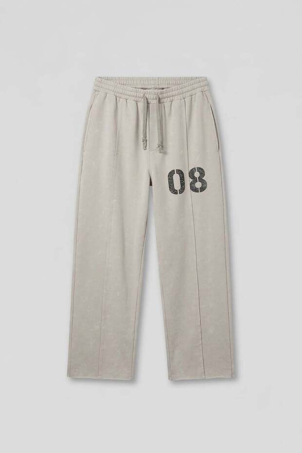 Men's Baggy Fit Vintage Washed 08 Printed Sweatpants Gray