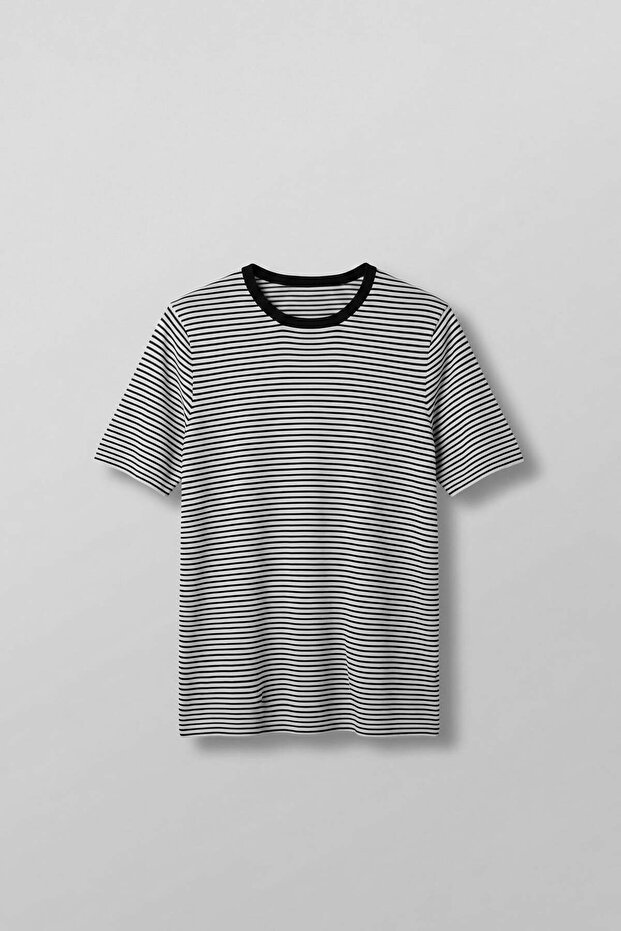 Men's regular fit striped basic t-shirt ecru