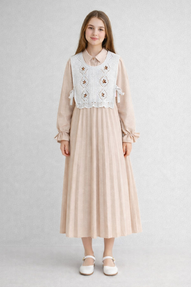 Ti̇vi̇do 114903-26 Girl's Knitwear Vest Detailed Long Dress Pleated Comfortable Fit Daily Stylish