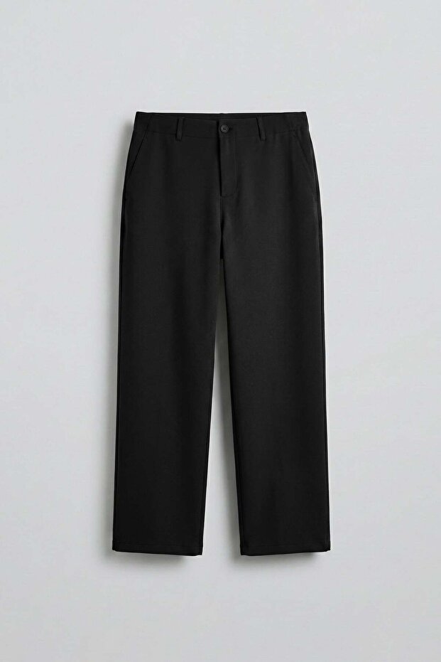 Men's Smart Casual Wide Leg Relaxed Fit Trousers Black
