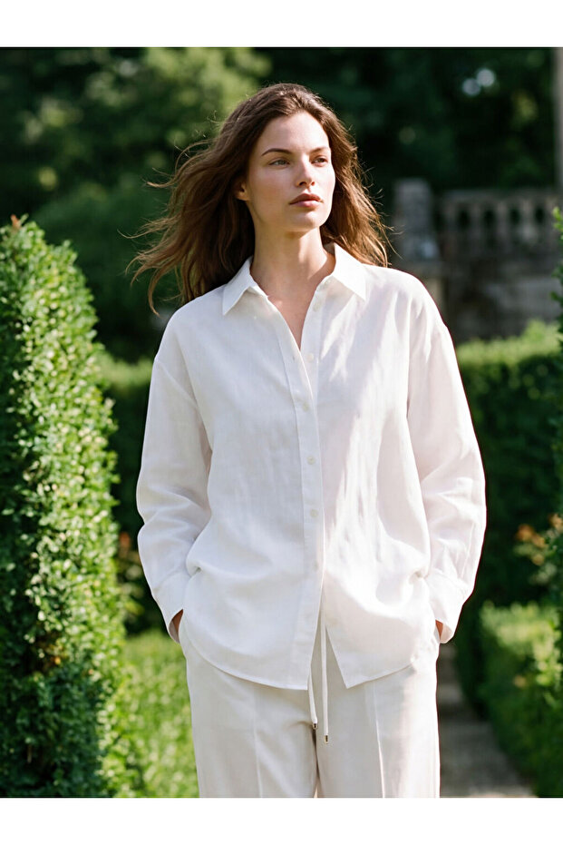 White Oversize Linen Women's Shirt