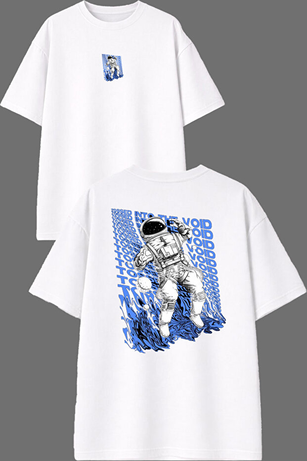 Astronaut Design Front and Back Printed White Oversize T-Shirt