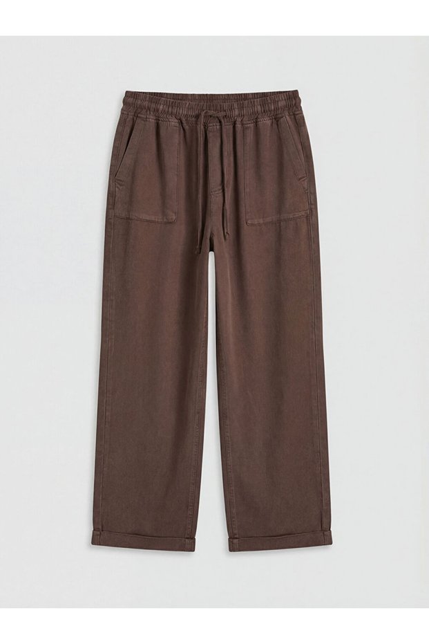 Brown Elastic Waist Carrot Fit Women's Jeans