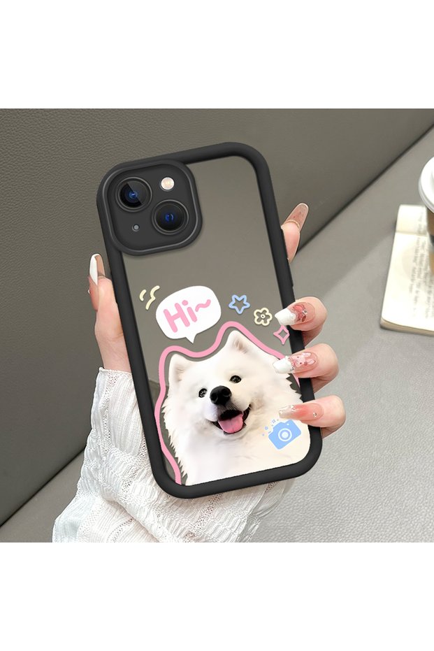 Cute Pet Pattern Mirrored Silicone Phone Case Compatible with iPhone 15 Plus