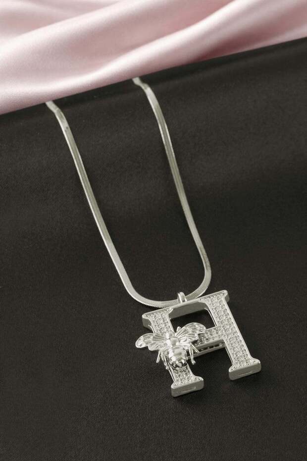 Bee Zircon Stone Silver Color Lettered Steel Necklace