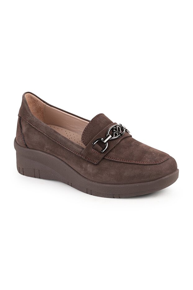 L04.722-T Genuine Nubuck Leather Chain Accessory Wedge Heel Thermo Sole Women's Comfort Loafer