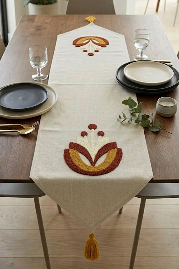Punch Hexagonal Table Runner with Tassels