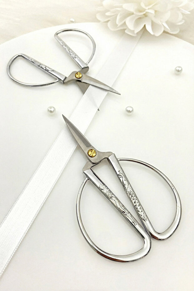 Silver Promise Engagement Scissors, Ribbon Opening Special Day Ceremonial Sewing Embroidery Scissors