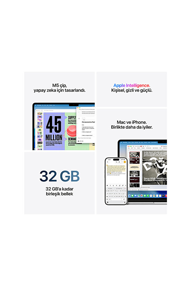 MDH74TU/A/MacBook Air/Apple M5 İşlemci(10 Çekirdek CPU-8 Çekirdek GPU)/16GB RAM/512GB SSD/13.6 - 8