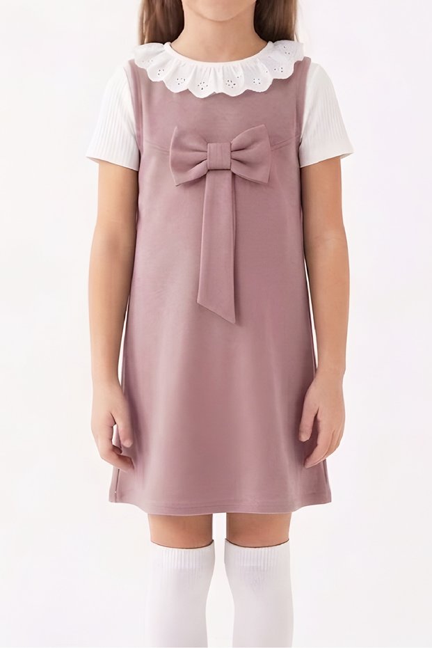 Girl's 2-Piece Dress (Double Face Fabric Dress+Embroidered Collared Blouse) 4-9 Years 12563