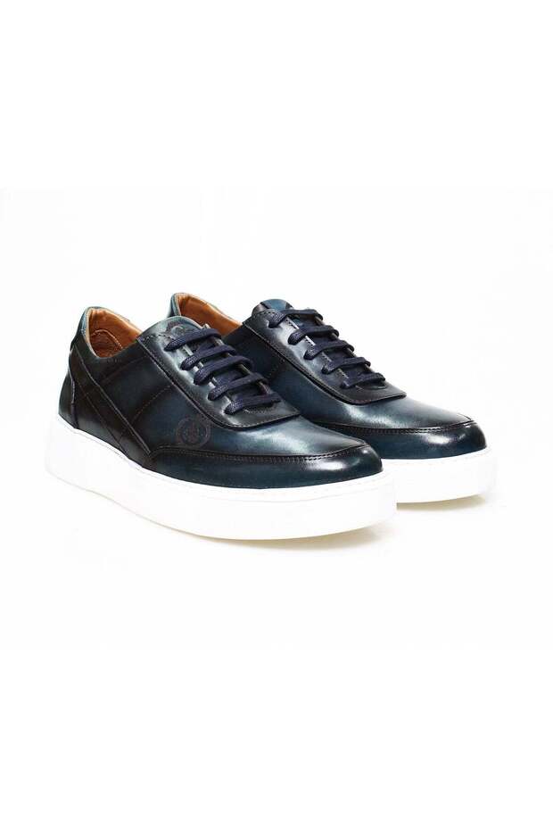 Dark Blue Color Lace-Up Genuine Leather Men's Daily Shoes