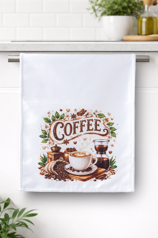 منشفة مطبخ بيضاء مزخرفة بتصميم القهوة من ROASTERY وقطعة قماش للتجفيف مقاس 35x55