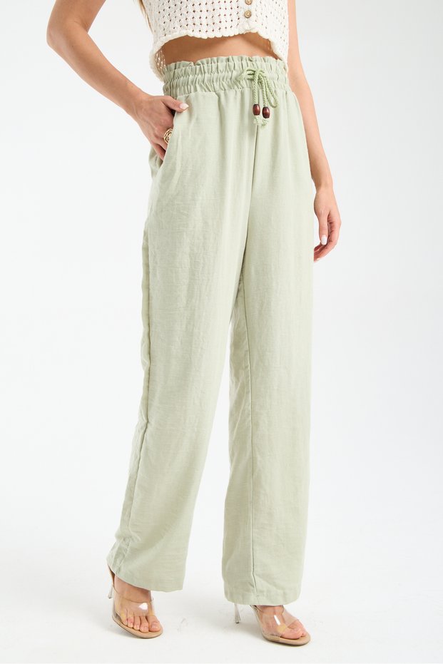 Women's Linen-Look Elastic Waist Lace-Up Comfortable Cut Summer Loose Trousers