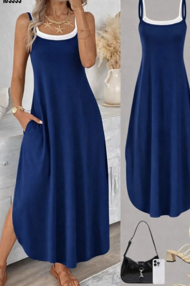 Women's Round Neck Rope Strap Long Viscose Dress