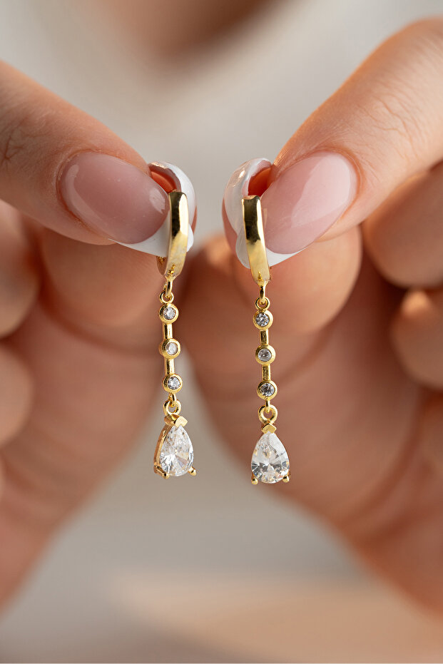 Drop Zircon Stone Gold Color 12 mm Hoop Dangle Earrings