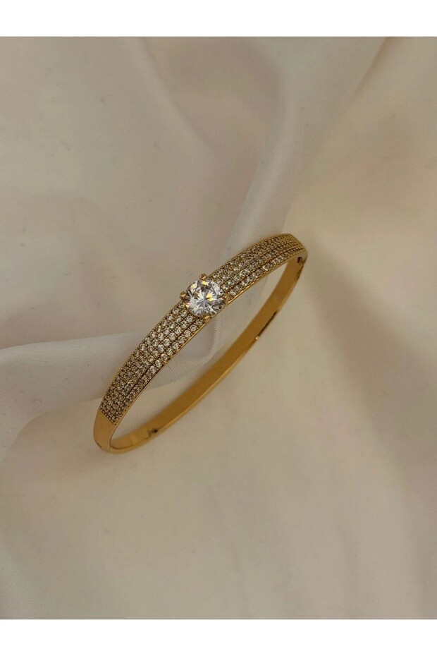 Single Stone Detailed Steel Handcuffs