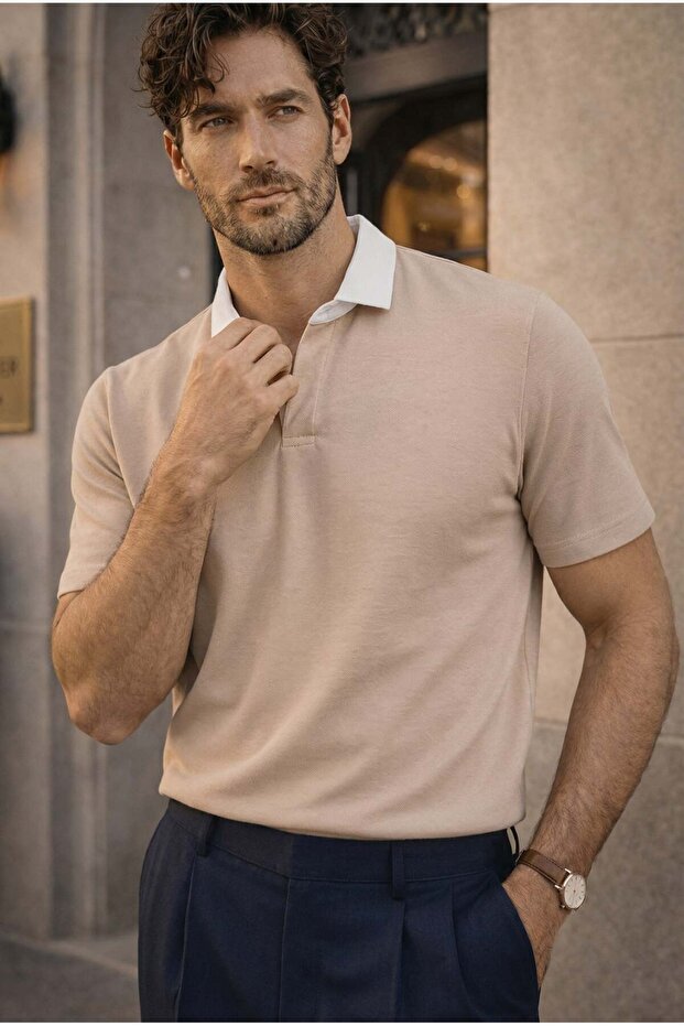 Arthur Regular Fit Nova Pike Fabric Polo Neck T-Shirt - Beige