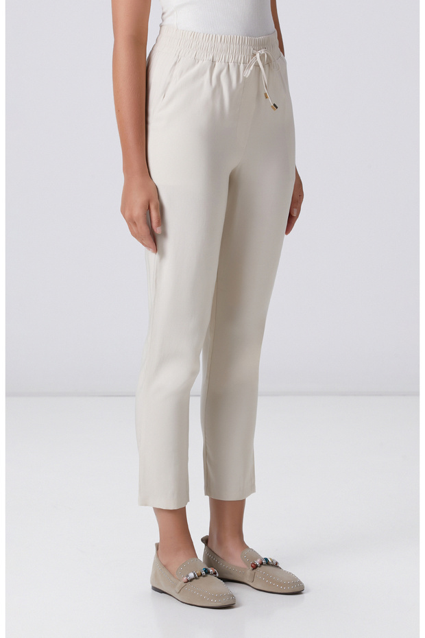 Bej Diyagonal Basic Jogger Pantolon - 3